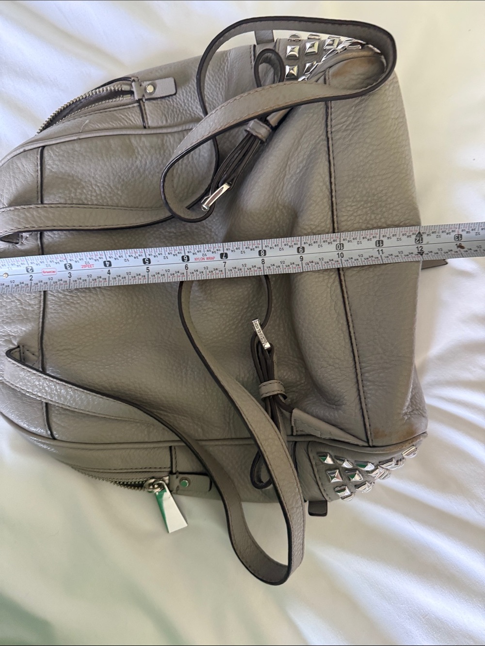 Michael Kors Grey Pebbled Leather Backpack with Stud Trim - Picture 11 of 11